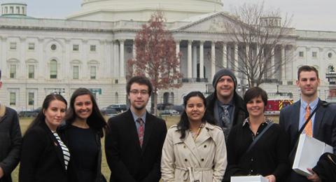 Master in Public Policy, MPP, students stand in front of the capitol building in Washington, D.C.