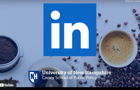 Linked In logo infront of coffee background