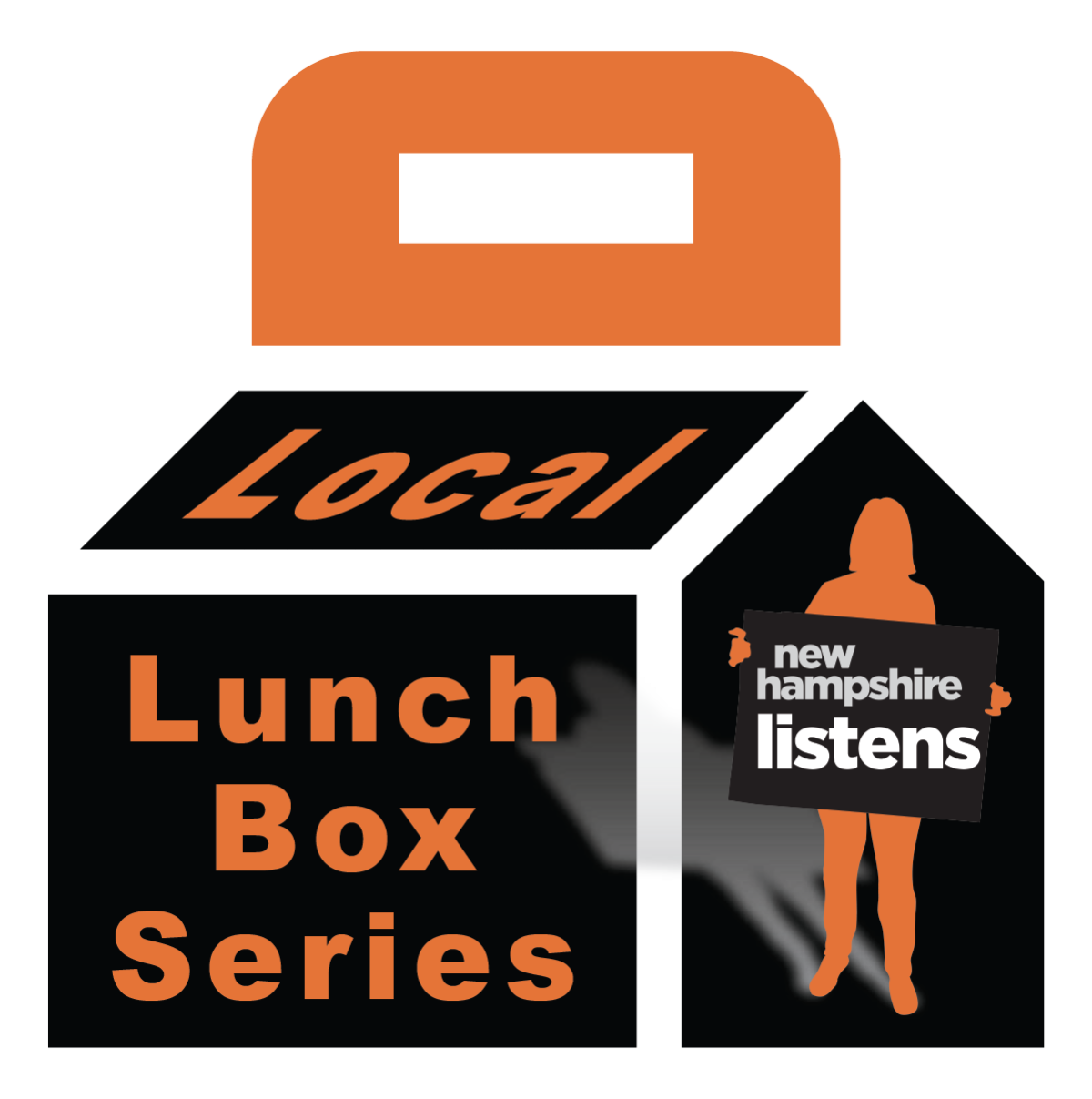 lunch box with text "lunch box series" and NH Listens logo