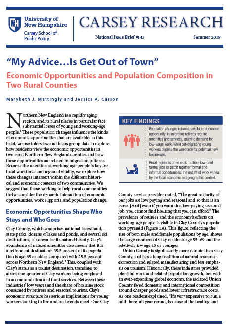 “my Adviceis Get Out Of Town” Carsey School Of Public Policy Unh 4526