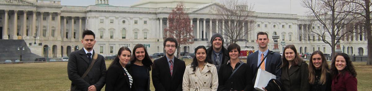 Master in Public Policy, MPP, students stand in front of the capitol building in Washington, D.C.