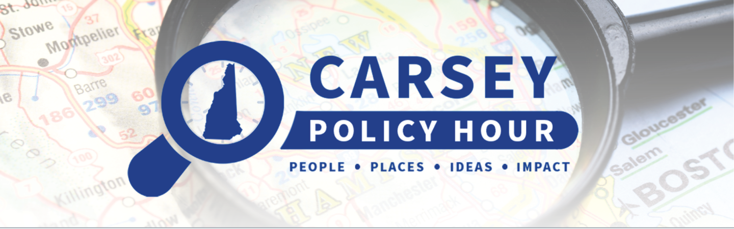 carsey policy hour logo over map of new hampshire