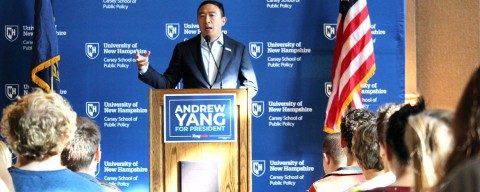 Andrew Yang speaking at the Carsey School of Public Policy.