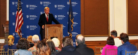 Bill Weld speaking at the Carsey School of Public Policy.