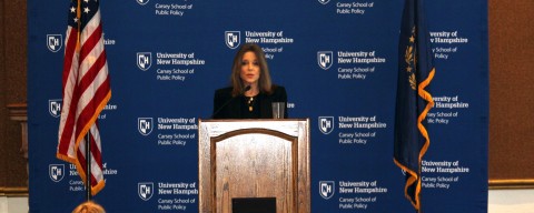 Marianne Williamson speaking at the Carsey School at UNH.