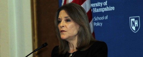 Marianne Williamson speaking at the Carsey School of Public Policy.