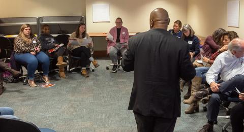 A NH Listens event taking place at Huddleston Hall.