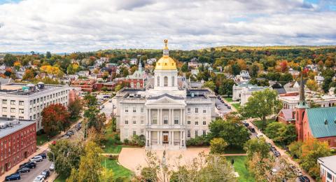 view of New Hampshire state house and surrounding buildings in Concord, New Hampshire