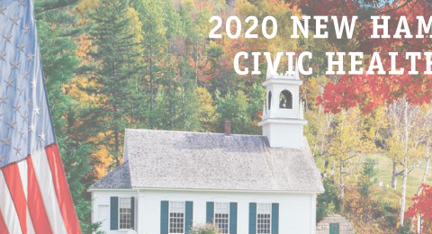 gold sustainability award overlaying cover of 2020 new hampshire civic health index report