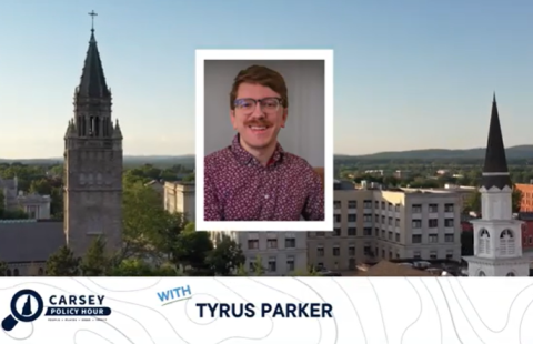 thumbnail of may 2026 carsey policy hour recording showing speaker Tyrus Parker