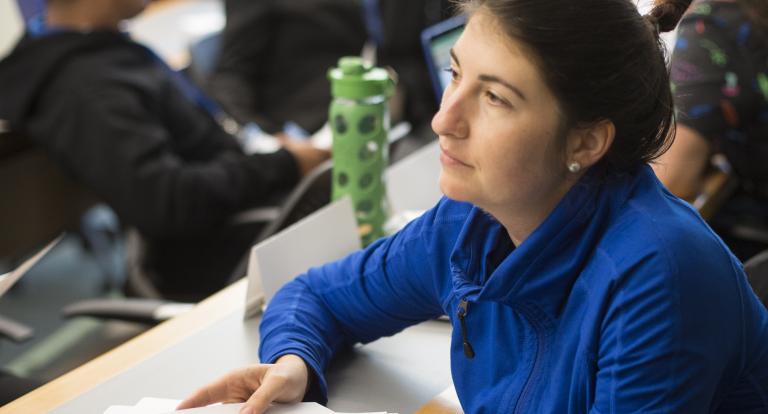 Nisha Grimes sits in a Carsey School classroom 