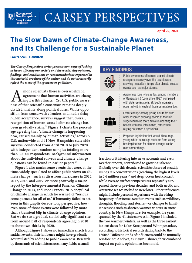 The Slow Dawn Of Climate Change Awareness And Its Challenge For A Sustainable Planet Carsey School Of Public Policy Unh