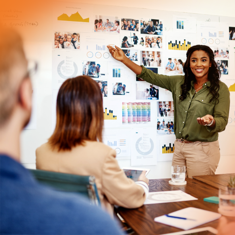 woman presenting to a small group