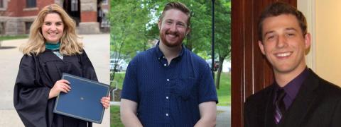 Photo showing, from left to right, UNH employees and Carsey alum Megan Brabec and Parker LaRock, and UNH employee and Carsey student Paul Chiarantona