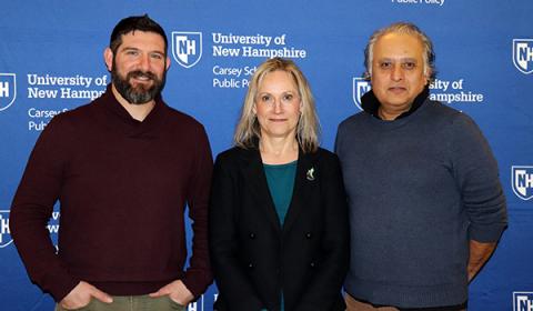 A photo of Dan, Robin, and Sanjeev from the Carsey School Admissions Team