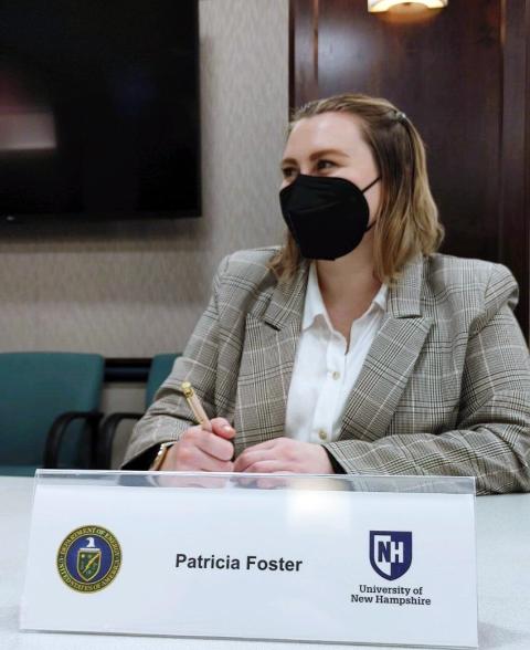 A photo of MPP student Patricia Foster at the Dept of Energy during the D.C. Colloquium