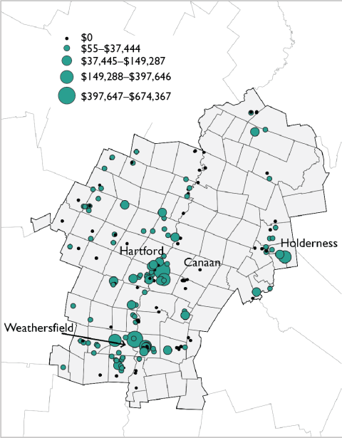  Figure 3.  Figure 3. Regional map of child care providers by amount of CARES Act funding received. 