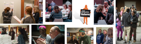 events photo collage with folks interacting at community gattherings