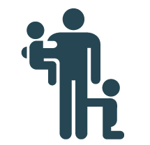 icon of parent holding child on arm and another child holding parent's leg