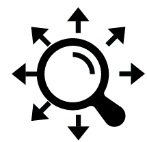 icon of magnifying glass with multiple arrows pointing outward