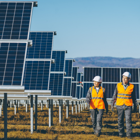 community solar developers in a solar panel farm
