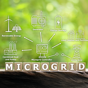 aspects of community microgrids: renewable energy, storage, generator, load, utility grid, heat and power