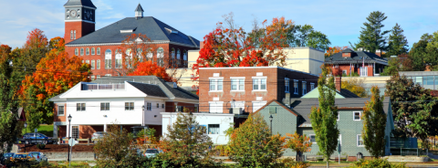 plymouth nh town buildings with fall trees