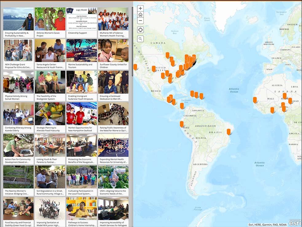 A screenshot of a map showing Carsey School master in community development projects worldwide