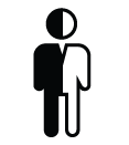 icon image of one person half of body in black and half in white to indicate fifty percent