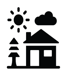 icon image showing tree house sun and cloud