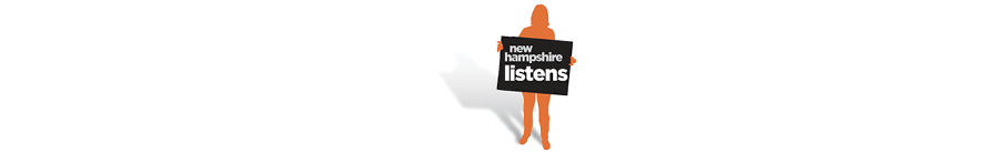 nh listens logo show cutout of woman in orange holding white sign