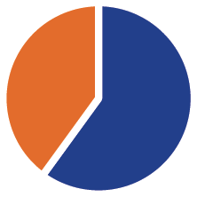 pie chart showing 40 percent in orange and 60% in blue